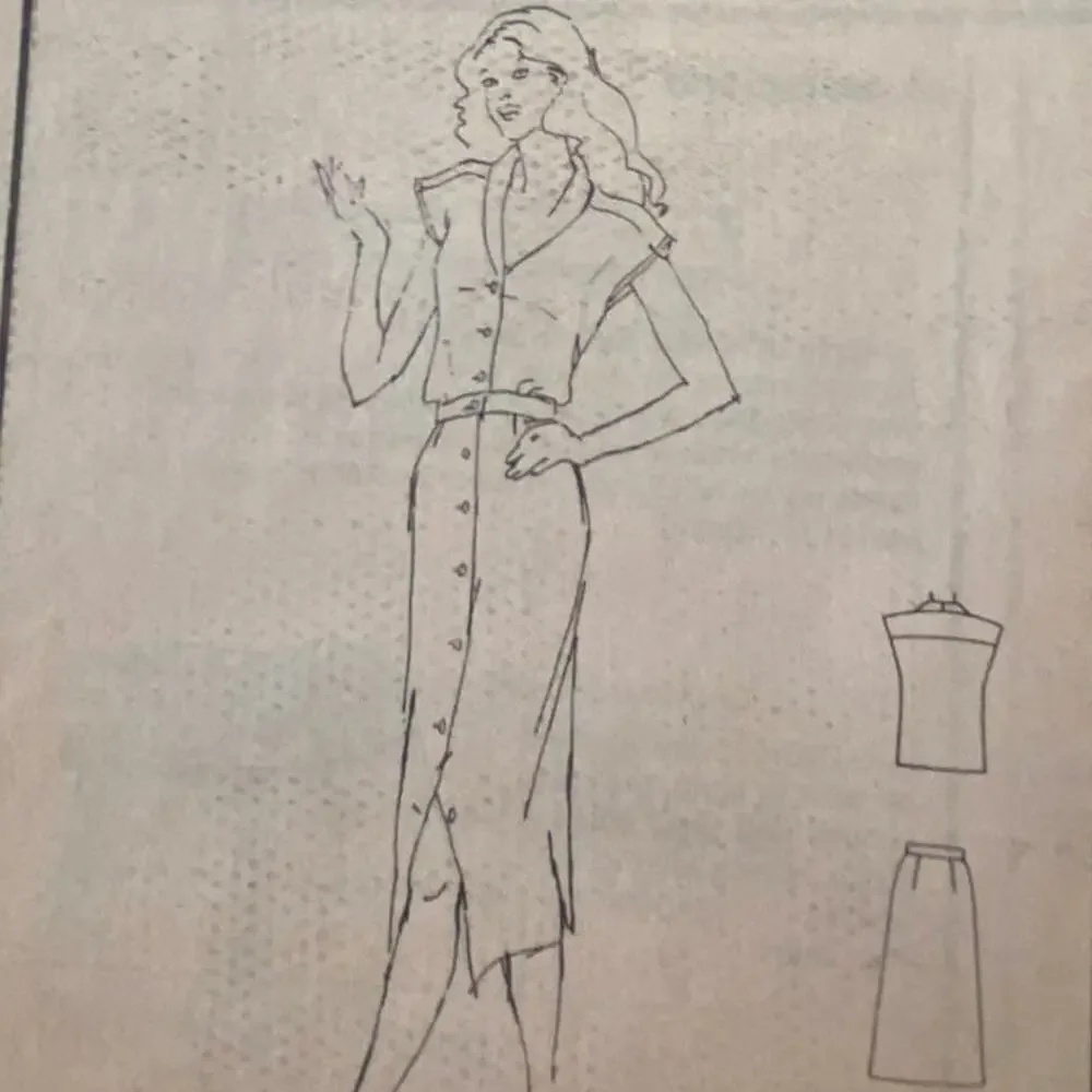 Vtg Top Skirt Pattern Miss 10-14 Simplicity 6060 Uncut FF Full Button Pencil
